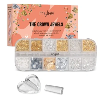 Immagine di Mylee Crown Jewels Kit per Nail Art, Set da 12 Pezzi con Decorazioni Oro e Argento Unghie Naturali, Gel o Acriliche, Include uno Strumento Curvatura, Manicure Professionali Principianti