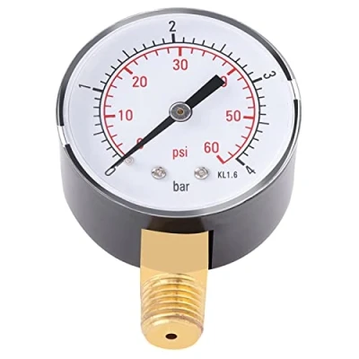 Immagine di Mini manometro a bassa pressione portatile 1/4&quot; NPT montaggio laterale in ottone per carburante, aria o acqua 0 4 bar / 60 psi