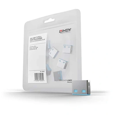 Immagine di LINDY Blocco porta USB Lock + Key Kit da 4 Blu incl. 1 chiave 40452