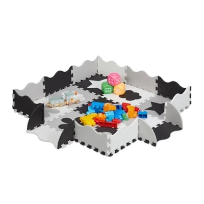 Immagine di Relaxdays Tappeto Puzzle in 34 parti, Gommapiuma EVA, Privo di Sostanze Nocive, 0.77 m², Vari Motivi, Grigio Bianco, Colore, 10037476_111
