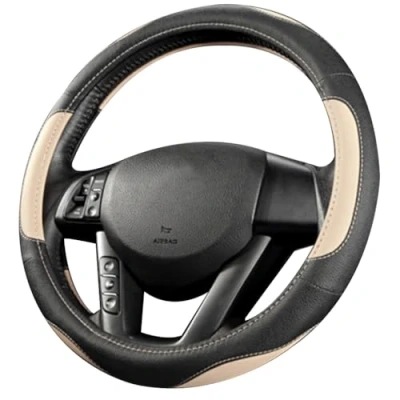 Immagine di coofig Coprivolante per Auto, in Pelle PU Microfibra Universale 15 Pollici,Resistente,Adatto Camion, SUV,Traspirante, Antiscivolo, Uomini e Donne