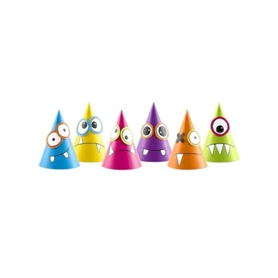 Immagine di PartyDeco Conf. 6 Cappellini A Cono Colorati Personalizzabili Mostri Simpatici, Assortiti, CPP9
