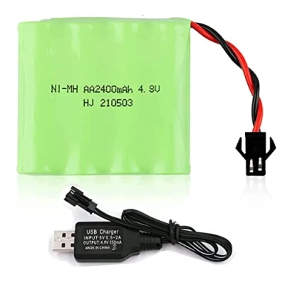 Immagine di Yangers 4.8V 2400mAh NI MH AA Batteria Ricaricabile Pacchetto SM 2P Connettore Spina con USB Caricabatterie Cavo Set per RC Auto Camion Jumper Escavatore Giocattoli