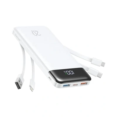Immagine di Charmast Power Bank 20000mAh, caricatore portatile a ricarica rapida, con cavi integrati, 5 uscite e 4 ingressi per iPhone 14 13 12 11 Samsung S21 S22(bianco)