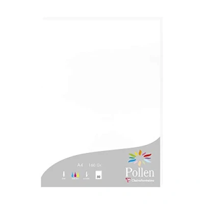 Immagine di Clairefontaine 14239C Astuccio da 50 fogli Formato A4 (21x29,7cm) 160g/m² Colore Bianco Carta di Invito Eventi e Corrispondenza Gamma Pollen Premium Liscia