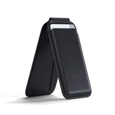 Immagine di Satechi Portafoglio Magsafe e Supporto a Doppia Patta, iPhone Con 4 Tasche Per Carte, Apertura Anteriore Compatibile NFC 16/15/14/13/12 Pelle Vegana, Nero