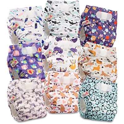 Immagine di Littles and Bloomz FLV2 0901 Pannolino lavabile per bambini, riutilizzabile, con bottoni a pressione standard, confezione da 9 pannolini