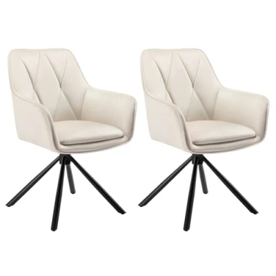 Immagine di Lestarain 2x Sedie Sala da Pranzo, Sedia Cucina con Braccioli, Poltroncina Sedile Girevole, per Salotto, Ufficio, Gambe in Metallo, Superficie Velluto, Beige, LCNI125002 2