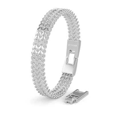 Immagine di SERASAR Bracciale Da Uomo In Acciaio Inox Argento Gioielli Curb Chain
