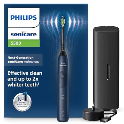 Immagine di Philips Sonicare 5500, spazzolino elettrico sonico con 2 modalità, avviso di pressione, EasyStart, Smartimer e BrushPacer, blu navy, modello HX7113/01