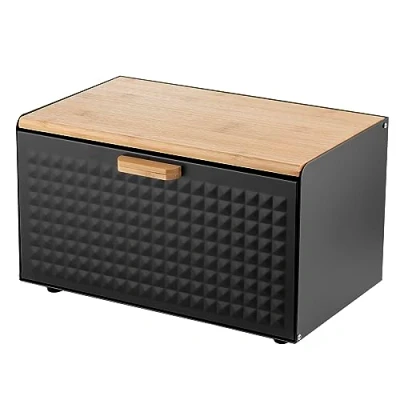 Immagine di Florina Porta Pane con Set di 3 Barattoli per Conservazione CUBE I in Acciaio Coperchio Bambù Contenitore Spazioso e Moderno Conservare Caffè, Tè, Zucchero Nero