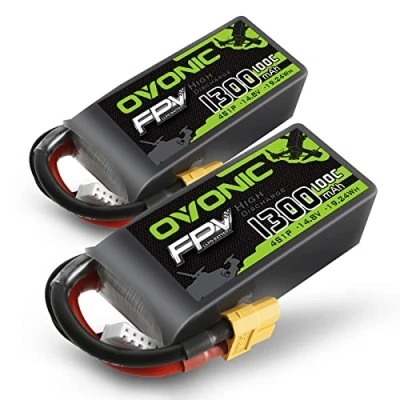 Immagine di OVONIC Batteria Lipo 4s 14.8V 1300mAh 100C con connettore XT60 per FPV Racing RC Quadcopter Elicottero Aereo Multi Motore Hobby Parti fai da te (2 confezioni)