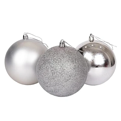 Immagine di 10 cm/3 palline di Natale infrangibili color argento, decorazioni per albero Natale, ornamentali da appendere le vacanze, lucide, opache, glitterate