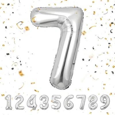 Immagine di Palloncini Compleanno 7 Anni Argento 101 CM Palloncino Numero Decorazioni Vola con l’Elio