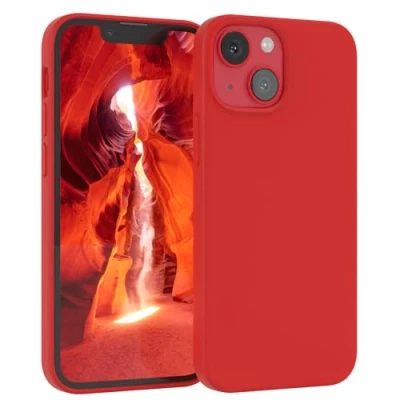 Immagine di EAZY CASE Premium Silicone Custodia per cellulare compatibile con iPhone 13 Mini, Slimcover protezione della fotocamera e fodera, in silicone, copertura protettiva, Rosso
