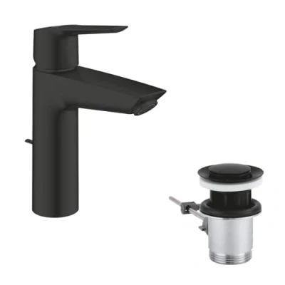 Immagine di Grohe Start QuickFix Miscelatore Monocomando per Lavabo con Scarico a Saltarello Wet (Taglia M 192 mm, Risparmio Idrico, Facile da Montare QuickTool), Nero Opaco, 234552432