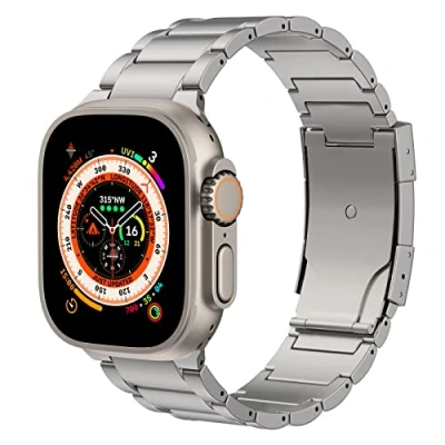 Immagine di MoKo Cinturino in Titanio Compatibile Apple Watch Ultra2 49mm 46mm 45mm 44mm42mm,Cinturino di Ricambio Metallo con Chiusura a Doppio Pulsante per iWatch Ultra SE Series 10 9 8 7 6 5 4 3 2 1,Argento