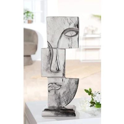 Immagine di Casablanca Scultura Small Lips, in alluminio, color argento, finitura anticata, motivo viso, altezza 44 cm, larghezza 17 profondità 10 decorazione artistica, accessorio per la casa, regalo