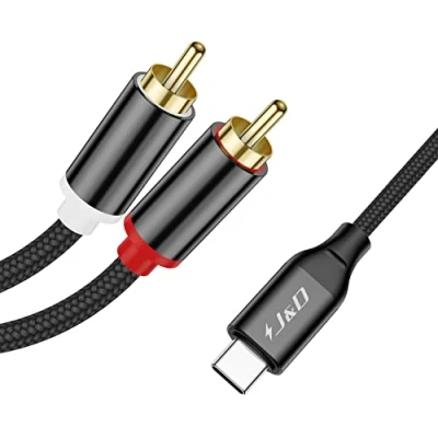 Immagine di J&amp;D Cavo Audio USB C a 2 RCA, Convertitore Stereo Intrecciato Sdoppiatore Tipo Maschio 2RCA Compatibile per Google Pixel, iPhone 15/15 Plus/15 Pro/15 Pro Max, Amp, 1 m