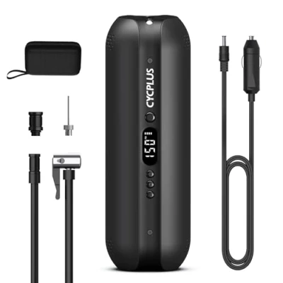 Immagine di CYCPLUS 2600mAh*3 Compressore d&#039;Aria per Pneumatici, 150 PSI Pompa Portatile Manometro Digitale Pneumatici Ricarica DC/AC 12V, Nero
