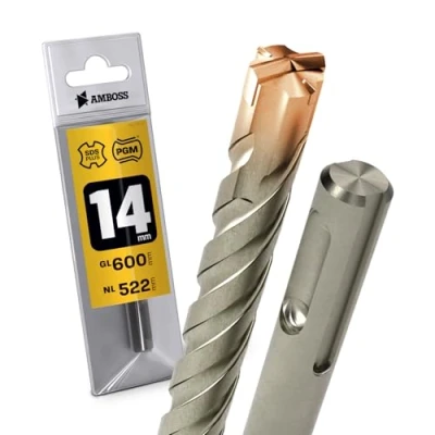 Immagine di Punte per trapano a percussione SDS Plus, 4 pezzi, diametro 14,0 mm x 522 mm, AMBOSS Tools Crusher HM Punta calcestruzzo in metallo duro professionale pietra
