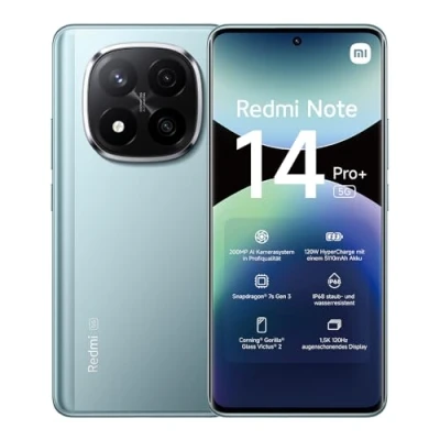 Immagine di Xiaomi Smartphone Redmi Note 14 Pro+ 5G, 12+512GB, fotocamera AI di livello professionale da 200MP, IP68, HyperCharge 120W, funzionalità (caricabatterie non incluso), Blu