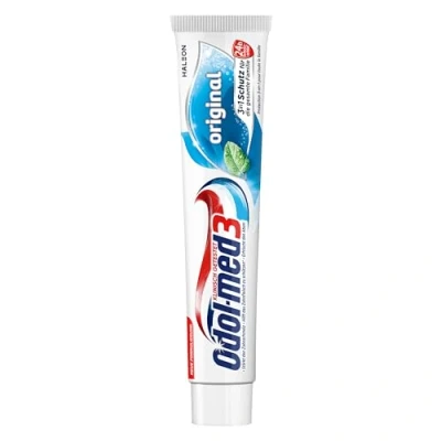 Immagine di dentifricio originale Odol med3 con protezione 3 in 1 per denti forti, gengive sane** e alito fresco, 75 ml