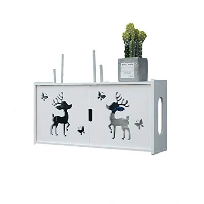 Immagine di MNBVH Mensola Router a Parete, Bianche Scatola di Immagazzinaggio Cavi, Plastica Legno WiFi per Nascondere i Vari Cavi Che Collegano TV, Decoder, etc B