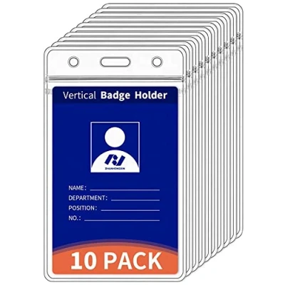 Immagine di VOVIGGOL Confezione da 10 Porta Badge Verticali Extra Spessi per Cordino, Portachiavi in Plastica con Risigillabile Impermeabile, Protezione Ufficio Scuola