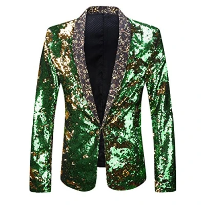 Immagine di PYJTRL Giacca da Uomo con Paillettes Lucide (Oro E Verde., M)