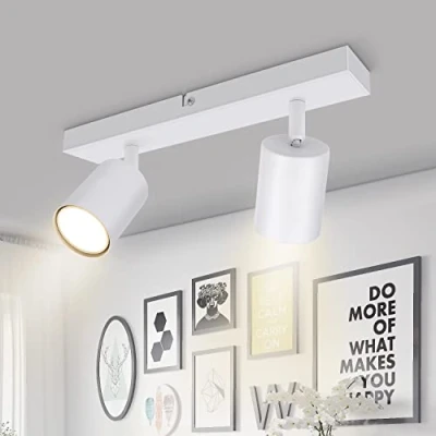 Immagine di Kambo Faretti da Soffitto Orientabili, Parete Interno Bianco per 2 Lampadine GU10 non Incluse, Lampadario Led Soggiorno Camera Letto Corridoio, Max 50W