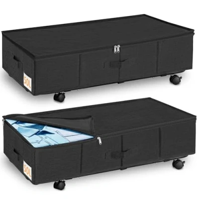 Immagine di JUPELI Organizer da mettere sotto il letto, antipolvere con ruote e supporto inferiore in metallo, robusto contenitore letto ruote, grande scatola portaoggetti per