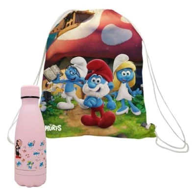 Immagine di NERTHUS FIH 973 Set di bottiglie a doppia parete 350 ml Puffi + Zaino