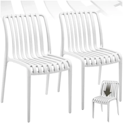 Immagine di tectake®, Set da 2 sedie giardino impilabili, sedia esterno in plastica, esterno, terrazzo, polipropilene, poltrone moderne, cucina, mobili senza braccioli Bianco