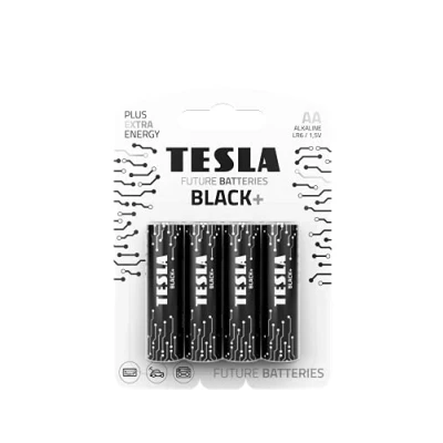 Immagine di Tesla Batterie alcaline Black + AA Maximum Power, durata di 10 anni, a lunga durata, senza perdite, LR06, 4 pezzi [confezione da 1]