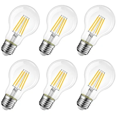 Immagine di LVWIT Lampadine a Filamento LED E27, 4W Equivalenti 40W, 470LM, 2700K, Luce Bianca Calda, A60, Consumo Basso, Risparmio Energetico, Non Dimmerabile, Confezione 6 Pezzi.