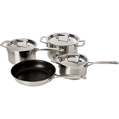 Immagine di le Creuset Set 4 Pezzi casseruole in acciaio inox e padella alta int. Antiaderente con Coperchi, Compatibile Tutte Fonti di Calore, Induzione Inclusa, 96209100001000