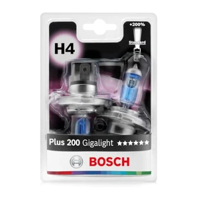 Immagine di Bosch Lampadine Alogene H4 (472) Plus 200 Gigalight, 12V 60/55 W, con il 200% di Luce in più Attacco P43t Confezione da 2