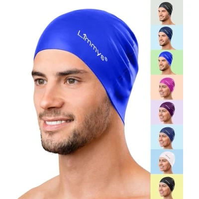 Immagine di Limmys Cuffia Piscina Donna e da uomo 100% Silicone Nuoto di Qualità Superiore, Elastica Comoda Disponibile in Diversi Meravigliosi Colori (Blu navy)