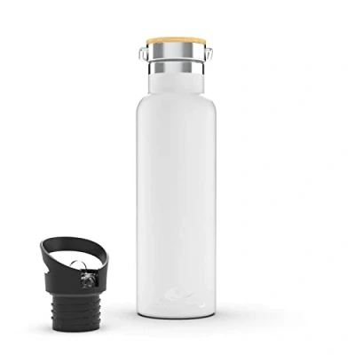 Immagine di Daikoku Bottiglia, Termos in Acciaio Inossidabile a Doppia Parete, Mantiene Bevande Calde o Fredde per Ore, Due Tappi, Bianco, 500 ML