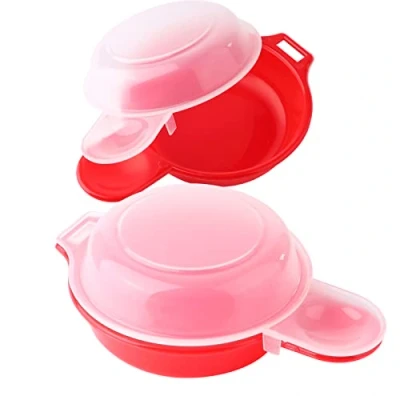Immagine di 2 set di cuociuova per microonde, 1 minuto veloce uova Amburgo, omelette da cucina (rosso e trasparente)