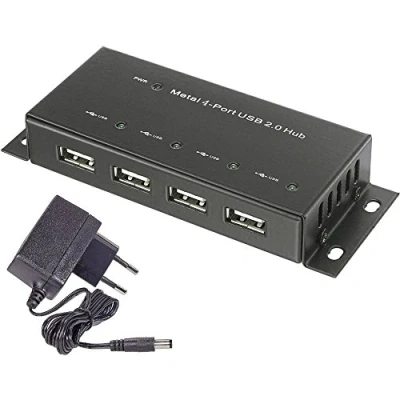 Immagine di Hub USB 2.0 Renkforce RF 4830984 4 Porte Contenitore in metallo, Per montaggio a parete Nero