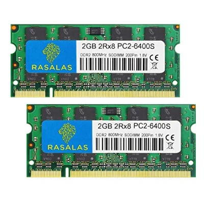 Immagine di Rasalas 4GB (2x 2GB) PC2 6400 DDR2 800MHz Sodimm RAM 2RX8 6400S 1.8V CL6 Memoria per kit computer portatile
