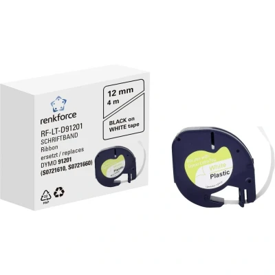 Immagine di Cassetta nastro Renkforce RF LT D91201 Compatibile sostituisce DYMO 91201 12 mm Colore Nastro: Bianco carattere: Nero 4 m