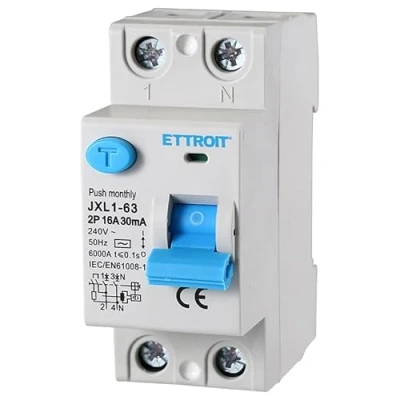 Immagine di Interruttore Differenziale Puro 2P 2 Poli 6kA 30mA 220V, Occupa Moduli DIN, RCCB C16 16A