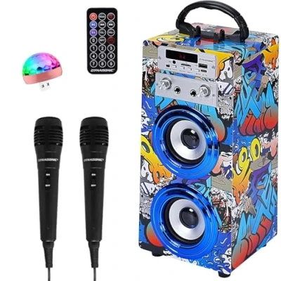 Immagine di DYNASONIC Macchina Karaoke Portatile, 2 Microfoni, Altoparlante Bluetooth, Luci, Lettore USB e SD (025 16 lights)