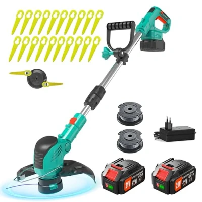 Immagine di JWDJ K80 Decespugliatore Tagliabordi A Batteria 21v, Diametro Taglio 9 In E Filo Da 1.65 Mm 2 Inclusa, Rasaerba Elettrico Giardino, Stelo Alluminio Regolabile (Verde)