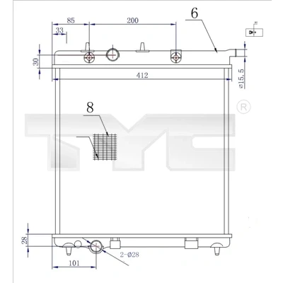 Immagine di TYC 705 0072 R Radiatore motore 380 397 23 Cambio manuale Alette di raffreddamento montate meccanicamente CITROËN: C3 II, DS3 Hatchback