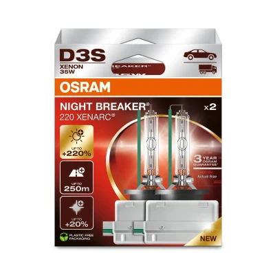 Immagine di OSRAM XENARC NIGHT BREAKER 220, D3S, +220% di luminosità in più, lampada per fari allo xeno, 66340XN2 2HB, scatola pieghevole (2 lampade)