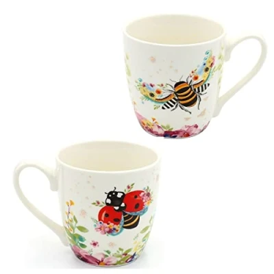 Immagine di Dekohelden24 Set di 2 tazze da caffè in porcellana motivo: ape e coccinella Dimensioni (altezza x diametro): 10 9 cm, capacità 400 ml, lavabile lavastoviglie